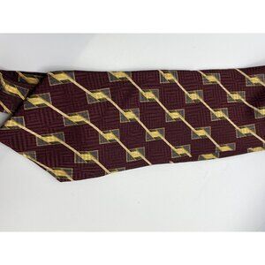 Bill Blass Black Label Geometric Burgundy & Gold 100% Silk Mens Tie
